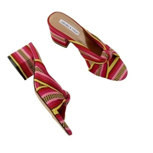 Chelsea & Violet Sandals Gia Knot Stripe Fabric Mules Size 5.5 NWT - Picture 4 of 13
